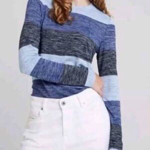 Banana Republic Luxespun Blue Striped Sweater Long Sleeve Crew Size-S EUC